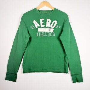 Vtg Y2K Aeropostale Mens Thermal Shirt Large Green Waffle Knit Skater Grunge